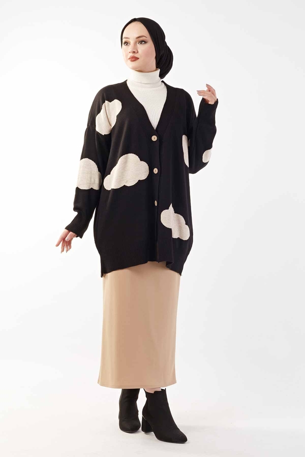 Bulut Desenli Hırka 160SAG5027 Siyah