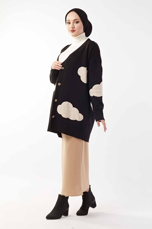 Bulut Desenli Hırka 160SAG5027 Siyah - Thumbnail