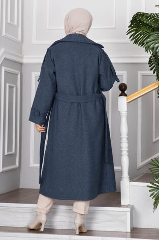 Elvin Tesettür Kaşe Kaban İndigo - Thumbnail