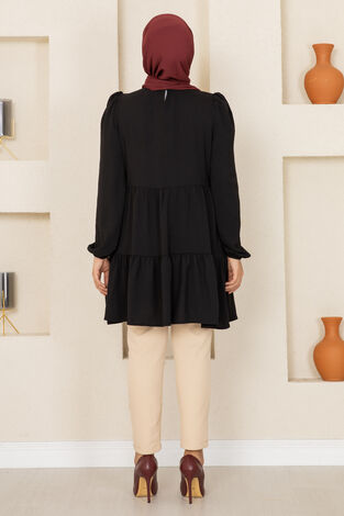 Fırfırlı Aerobin Tesettür Tunik Siyah - Thumbnail