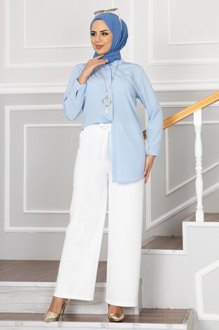 Greta Bol Paça Tesettür Pantolon Beyaz - Thumbnail