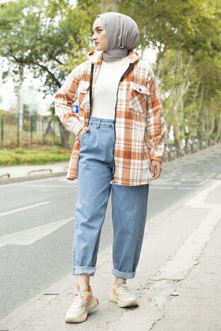 Kapüşon Detaylı Polar Gömlek Turuncu - Thumbnail