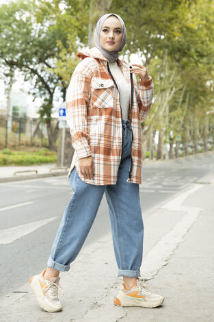 Kapüşon Detaylı Polar Gömlek Turuncu - Thumbnail