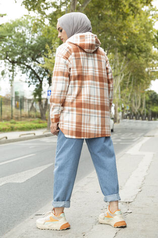 Kapüşon Detaylı Polar Gömlek Turuncu - Thumbnail