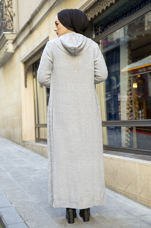 Kapüşonlu Tesettür Triko Takım Gri - Thumbnail