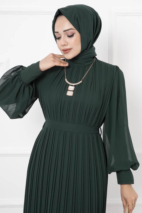 MD - Kolları Organze Tesettür Abiye Zümrüt (1)