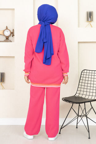 Nakış Detaylı Tesettür Takım Pembe - Thumbnail