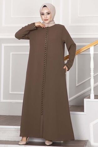 Önü Taşlı Tesettür Ferace Kahve - Thumbnail