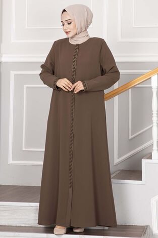 Önü Taşlı Tesettür Ferace Kahve - Thumbnail
