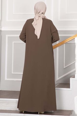 Önü Taşlı Tesettür Ferace Kahve - Thumbnail