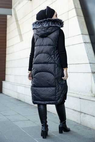 Oval Kesim Tesettür Şişme Yelek Siyah - Thumbnail