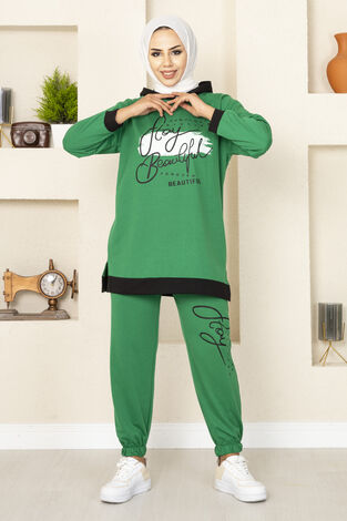 Stay Beautiful Baskılı İki Tesettür Takım Zümrüt - Thumbnail