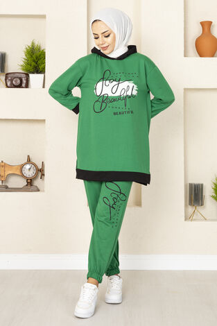 Stay Beautiful Baskılı İki Tesettür Takım Zümrüt - Thumbnail