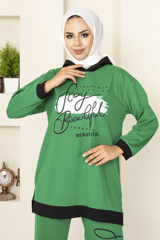 Stay Beautiful Baskılı İki Tesettür Takım Zümrüt - Thumbnail