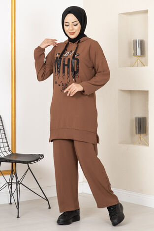 Taş Baskılı İkili Tesettür Takım Taba - Thumbnail