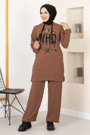 Taş Baskılı İkili Tesettür Takım Taba - Thumbnail