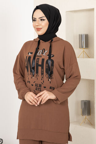 Taş Baskılı İkili Tesettür Takım Taba - Thumbnail