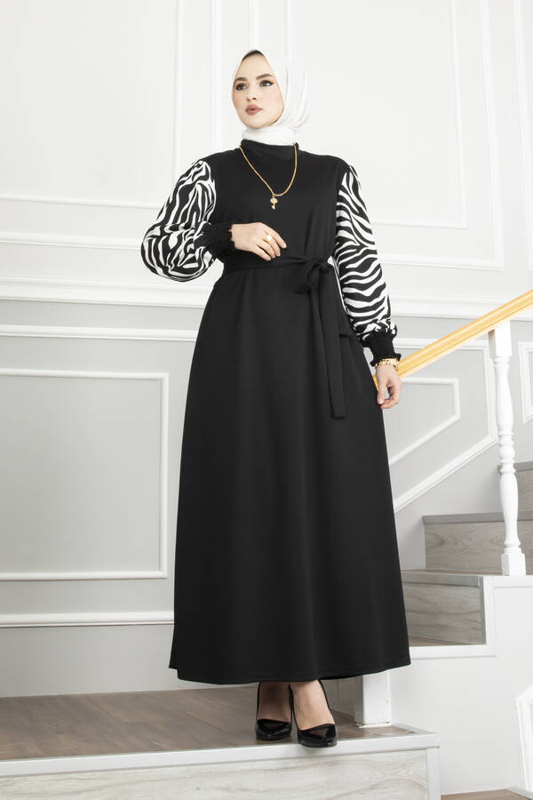 MD - Tulipa Tesettür Elbise Siyah Beyaz